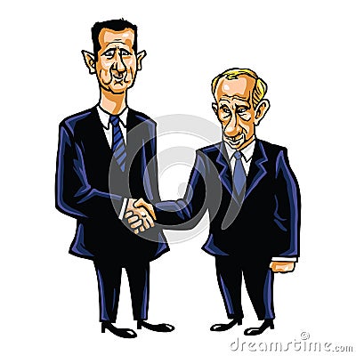 Bashar Al-Assad With Vladimir Putin Cartoon Vector Illustration Vector Illustration
