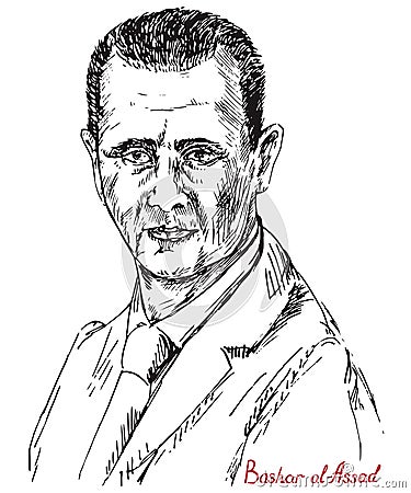 Bashar Hafez al-Assad, President of Syria, commander-in-chief of the Syrian Armed Forces, Syrian Ba`ath Party Cartoon Illustration