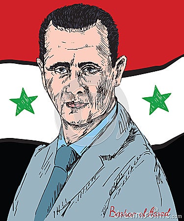 Bashar Hafez al-Assad, President of Syria, commander-in-chief of the Syrian Armed Forces, Syrian Ba`ath Party Cartoon Illustration