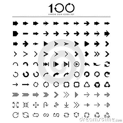 100 Basic arrow sign icons set Vector Illustration