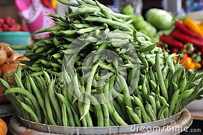 Basic asian ingredients snake green beans from the market Stock Photo