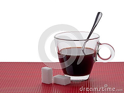 Basic black coffee and sugar cubes, like in cheap cafe Stock Photo