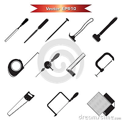 The basic carpenter tools for wood working. Vector Illustration