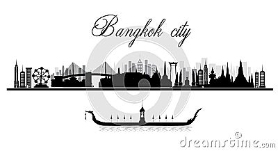 Silhouette to Bangkok, Thailand with attractions background Vector Illustration