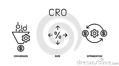 CRO, Conversion Rate Optimization icons, line color vector illustration Vector Illustration