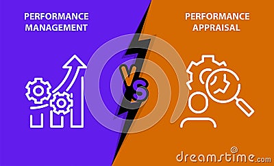 Performance appraisal vs performance management, vector Vector Illustration