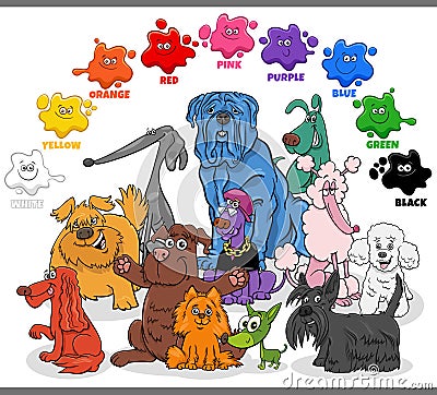 basic colors with group of cartoon colorful dogs Vector Illustration