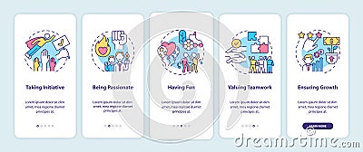 Basic corporate core values onboarding mobile app page screen with concepts Vector Illustration