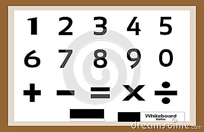 Basic education-Numbers and signs on White board Vector Illustration