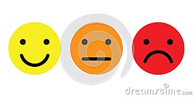 Basic emoticons set. Three facial expression of feedback scale - from positive to negative. Simple vector icons Vector Illustration