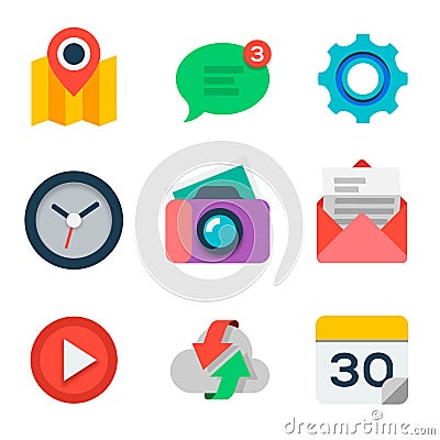 Basic Flat icon set for web and mobile application Vector Illustration
