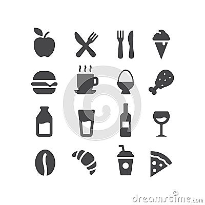 Basic food black vector icon set Vector Illustration