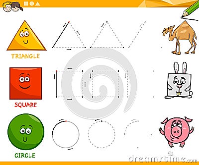 Basic geometric shapes drawing worksheet Vector Illustration