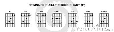 Basic Guitar Chord Chart Icon Vector Template. F key guitar chord Vector Illustration