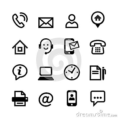 16 basic icons - contact us Vector Illustration