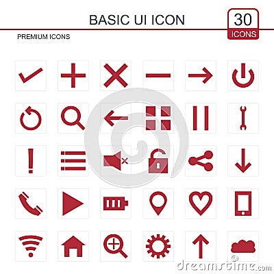 Basic icons set vector red Vector Illustration