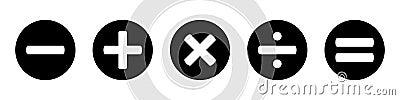 Basic mathematical icon, basic mathematical symbol. Set of mathematical symbols: plus, minus, multiplication, division, equals. Vector Illustration