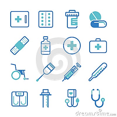 Basic Medical Equipment icons set Vector Illustration