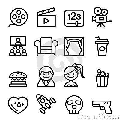 Basic Movies icons set Line icon Vector illustration Vector Illustration