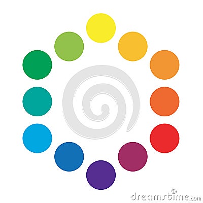 Basic Multicolor Polychrome Spectral Versicolor Rainbow Colors of 12 Rings. The spectral harmonic colorful palette of the painter. Vector Illustration