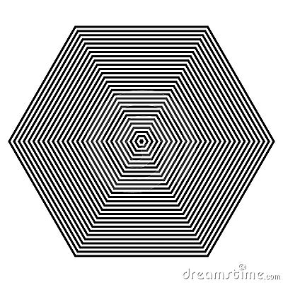 BASIC REGULAR GEOMETRIC. GRAPHIC ELEMENTS. PARALLEL LINES WITH HEXAGON Vector Illustration