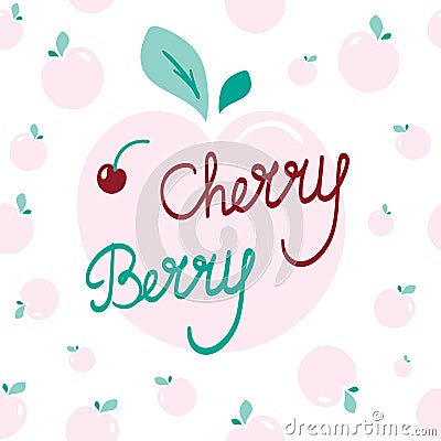 Cherry Berry Lettering Vector Illustration