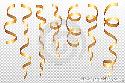 Set of various shiny gold confettion transparent background Vector Illustration