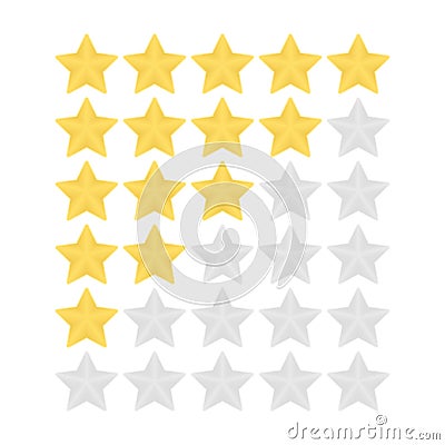 Rating golden and silver five stars vector icons. Vector Illustration