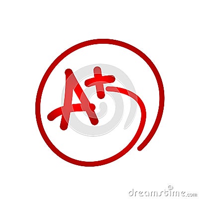 Grade result - A plus icon Hand drawn vector icon grade with plus in circle on white background Cartoon Illustration