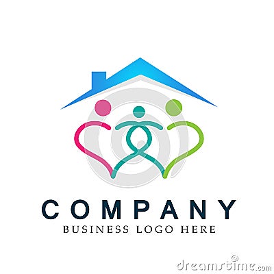 Family heart home house roof union in a heart shape logo icon element vector on white background Cartoon Illustration