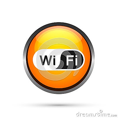 Wifi icon symbol wireless connection 3d icon glossy button in blue element on white background Cartoon Illustration