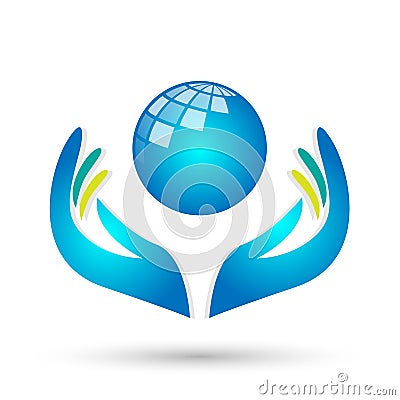 Globe save world People care Hands taking care people save protect world earth care logo icon element vector on white background Cartoon Illustration