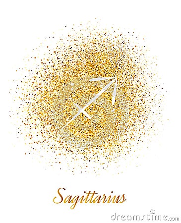 Zodiac sign Sagittarius on gold background Vector Illustration