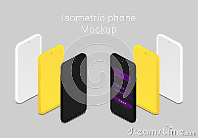 Phone Mockups isometric minimalist style. Vector Illustration