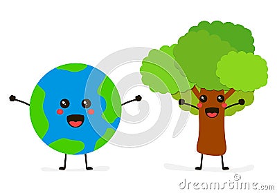 Earth and tree celebrating Vector Illustration