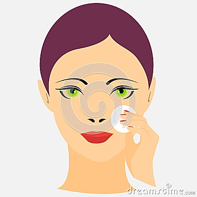 Portrait of a young girl removing make up Vector Illustration