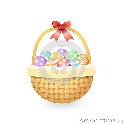 Knitted basket with colorful easter eggs - isolated on white vector illustration Vector Illustration