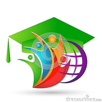 World Graduates people globe logo icon successful graduation students bachelor icon element on white background Cartoon Illustration