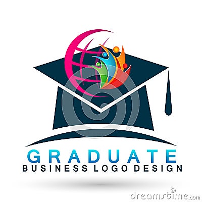 World Graduates people globe logo icon successful graduation students bachelor icon element on white background Cartoon Illustration