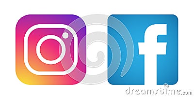 Set of popular social media logos icons Instagram Facebook element vector on white background Cartoon Illustration