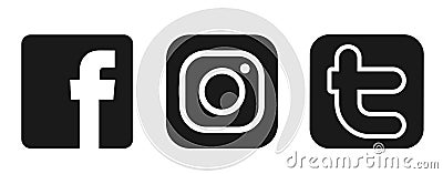 Set of popular social media logos icons Instagram Facebook Twitter element vector on white background Cartoon Illustration