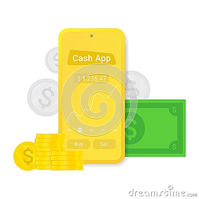 Flat cash app or advertising. Mobile pay sign. Vector Illustration