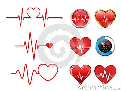 Heartbeat icon set and electrocardiogram, heart rhythm concept, Vector Illustration Vector Illustration