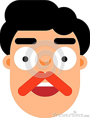Middle age man with black hair smilling face flat deaign Vector Illustration