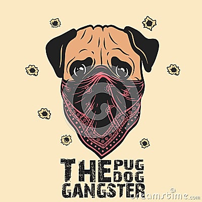 Gangster pug dog Print on T-shirt Cartoon Illustration