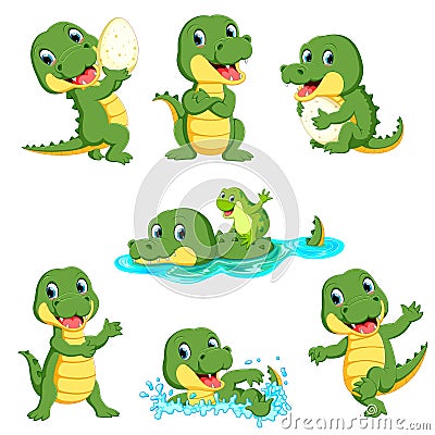 Collection of cute alligator character cartoon Vector Illustration