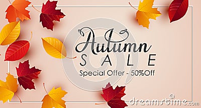 Autumn sale background with colorful leaves Vector Illustration