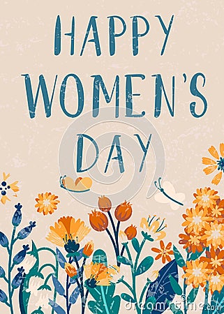 Happy women`s day. Card with flower decoration Vector Illustration