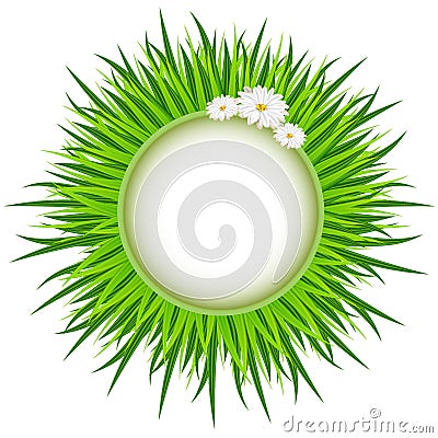 Spring. Wreath of Grass . Bright spring concept illustration with flowers. Cartoon Illustration