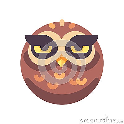 Funny sleepy brown owl face flat icon Vector Illustration